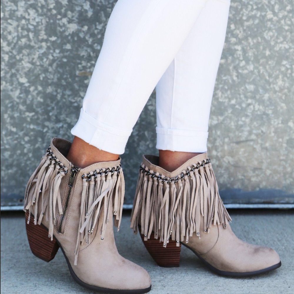 Not Rated Tan Fringe Ankle Boots